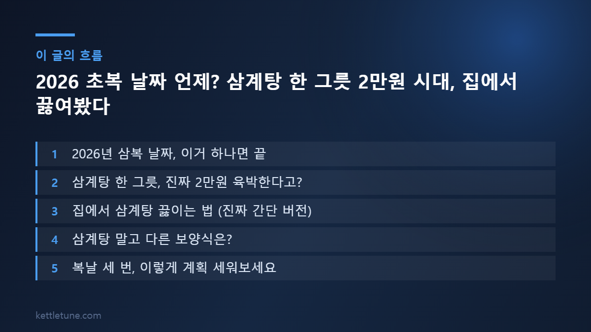 2026 초복 날짜 언제? 삼계탕 한 그릇 2만원 시대, 집에서 끓여봤다 핵심 흐름 요약: 2026년 삼복 날짜, 이거 하나면 끝, 삼계탕 한 그릇, 진짜 2만원 육박한다고?, 집에서 삼계탕 끓이는 법 (진짜 간단 버전)