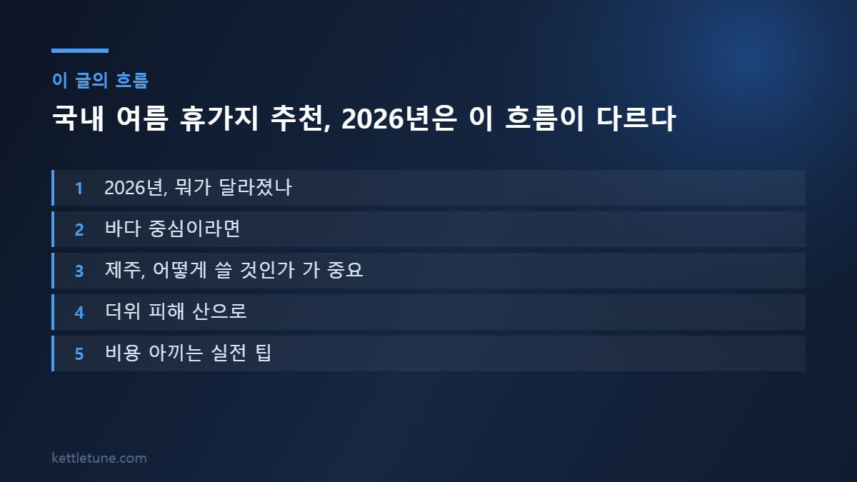 국내 여름 휴가지 추천, 2026년은 이 흐름이 다르다 핵심 흐름 요약: 2026년, 뭐가 달라졌나, 바다 중심이라면, 제주, 어떻게 쓸 것인가 가 중요