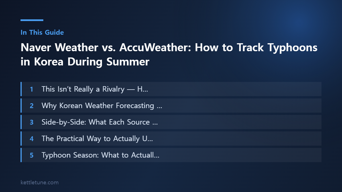 Naver Weather vs. AccuWeather: How to Track Typhoons in Kore 핵심 흐름 요약: This Isn’t Really a Rivalry — H…, Why Korean Weather Forecasting …, Side-by-Side: What Each Source …