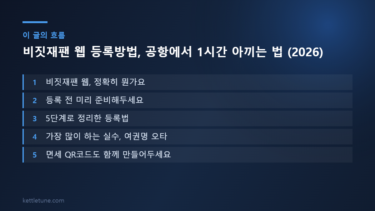 비짓재팬 웹 등록방법, 공항에서 1시간 아끼는 법 (2026) 핵심 흐름 요약: 비짓재팬 웹, 정확히 뭔가요, 등록 전 미리 준비해두세요, 5단계로 정리한 등록법