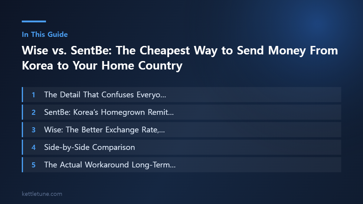 Wise vs. SentBe: The Cheapest Way to Send Money From Korea t 핵심 흐름 요약: The Detail That Confuses Everyo…, SentBe: Korea’s Homegrown Remit…, Wise: The Better Exchange Rate,…